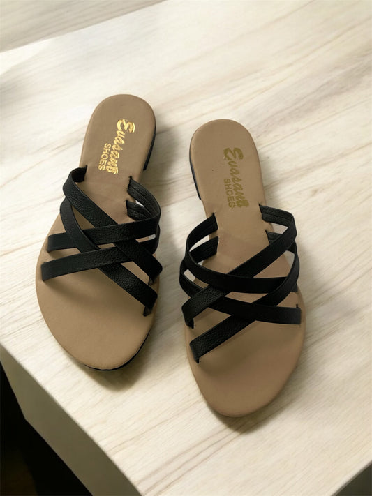 Sandalias Planas Cruzadas Black Comfort